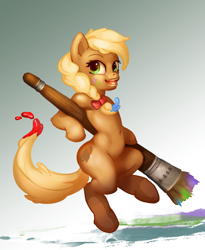 Size: 2063x2520 | Tagged: safe, artist:jorachan, oc, oc only, oc:brush stroke, earth pony, pony, armpits, belly button, paintbrush, solo