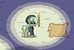 Size: 354x240 | Tagged: safe, screencap, oc, oc only, oc:white shot, pony, female, pony town, snow, solo, torch