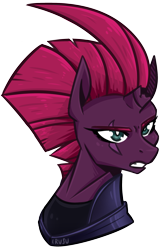 Size: 1485x2248 | Tagged: safe, artist:lrusu, tempest shadow, pony, unicorn, my little pony: the movie, armor, broken horn, bust, eye scar, portrait, scar, simple background, solo, transparent background