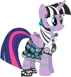 Size: 370x403 | Tagged: safe, artist:selenaede, artist:user15432, twilight sparkle, twilight sparkle (alicorn), alicorn, pony, base used, bolts, clothes, crossover, ear piercing, earring, female, frankenstein, frankie stein, jewelry, mare, mattel, monster high, necktie, piercing, shoes, skirt