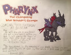 Size: 3021x2361 | Tagged: safe, artist:trini-mite, derpibooru exclusive, pharynx, pony, to change a changeling, bible verse, christianity, op is a cuck, op is trying to start shit, religion, religious focus, religious headcanon, solo, text, traditional art