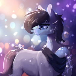 Size: 1600x1600 | Tagged: safe, artist:myralilth, oc, oc only, oc:sketchy, pony, clothes, glasses, male, scarf, snow, solo, stallion