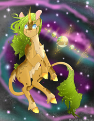 Size: 1547x1993 | Tagged: safe, artist:mint-and-love, oc, oc only, oc:eldorada, kirin, cutie, female, kirin oc, mandala magic, orbs, solo, space