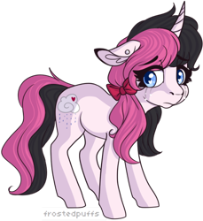 Size: 460x503 | Tagged: safe, artist:frostedpuffs, oc, oc only, pony, unicorn, crying, female, floppy ears, mare, simple background, solo, transparent background