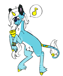 Size: 1000x1200 | Tagged: safe, artist:cinnamonsparx, oc, oc only, oc:zehave, original species, pony, bell, female, mare, rearing, simple background, solo, transparent background, unshorn fetlocks, wildling unicorn