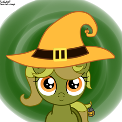 Size: 800x800 | Tagged: safe, artist:saria the frost mage, oc, oc only, oc:pumpkin patch, pony, cute, female, filly, hat, lantern, smiling, smol!, solo, this will end in snuggles, witch