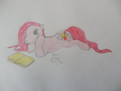 Size: 1024x768 | Tagged: safe, artist:berrysweetpony, pony, g3, book, soda float, solo, traditional art