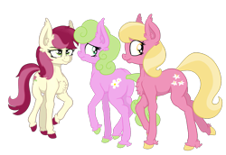 Size: 1873x1286 | Tagged: safe, artist:paskanaakka, derpibooru exclusive, daisy, flower wishes, lily, lily valley, roseluck, earth pony, pony, chest fluff, colored hooves, ear fluff, female, flower trio, looking back, mare, raised hoof, simple background, smiling, transparent background, trio, unshorn fetlocks