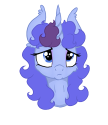 Size: 877x1014 | Tagged: safe, artist:paskanaakka, derpibooru exclusive, oc, oc only, oc:midnight dew, pony, unicorn, bust, cheek fluff, ear fluff, eyeshadow, female, makeup, mare, portrait, sad, simple background, solo, transparent background