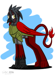 Size: 2000x2667 | Tagged: safe, artist:derpanater, oc, oc only, oc:cairn "the baron" eyrie, griffon, fallout equestria, armor, clothes, commission, scar, simple background, solo, transparent background, wings