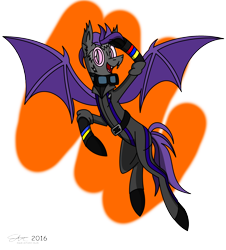 Size: 2100x2319 | Tagged: safe, artist:derpanater, oc, oc only, oc:pyrite, bat pony, ghoul, pony, fallout equestria, canterlot ghoul, clothes, commission, flight suit, flying, glowing eyes, looking at you, simple background, smiling, solo, transparent background