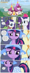 Size: 3300x7978 | Tagged: safe, artist:perfectblue97, derpibooru import, rarity, twilight sparkle, earth pony, pony, comic:without magic, absurd resolution, blank flank, clothes, comic, earth pony twilight, race swap, royal guard, spa