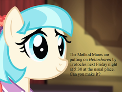 Size: 576x432 | Tagged: safe, edit, edited screencap, screencap, coco pommel, rarity takes manehattan, advertisement, cocobetes, cropped, cute, implied method mares