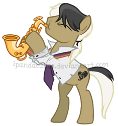 Size: 683x727 | Tagged: safe, artist:ipandacakes, oc, oc only, oc:charleston, earth pony, pony, base used, bipedal, dexterous hooves, male, musical instrument, offspring, parent:frederic horseshoepin, parent:octavia melody, parents:fredtavia, saxophone, simple background, solo, stallion, transparent background