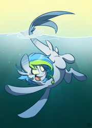 Size: 1440x2000 | Tagged: safe, artist:kez, oc, oc only, oc:shark bait, original species, shark pony, female, smiling, solo, underwater, water