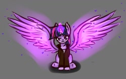 Size: 1440x900 | Tagged: artist needed, safe, twilight sparkle, twilight sparkle (alicorn), alicorn, pony, clothes, facial hair, glowing horn, looking at you, magic, moustache, raised eyebrow, sitting, solo, spread wings, underhoof