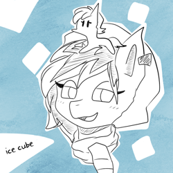 Size: 500x500 | Tagged: safe, artist:jodi sli, oc, oc only, oc:ice cube, bust, clothes, female, i randomly draw oc on pony town, plushie, scarf, simple background, smiling, solo, text