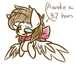 Size: 1078x922 | Tagged: safe, artist:nekro-led, oc, oc only, oc:skull bow, pegasus, pony, bow, drool, neck bow, ribbon, sketch, sleep deprivation