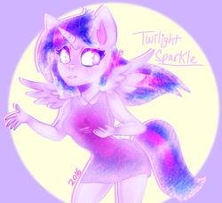 Size: 1554x1415 | Tagged: safe, artist:hueghost, twilight sparkle, twilight sparkle (alicorn), alicorn, anthro, clothes, dress, multiple variants, solo