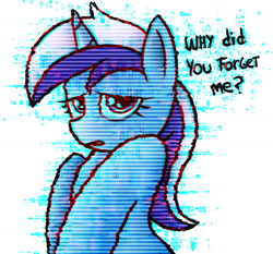 Size: 1580x1471 | Tagged: safe, artist:radek1212, minuette, pony, unicorn, bust, error, female, fourth wall, glitch, looking at you, sad, solo, static