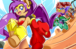 Size: 1980x1281 | Tagged: safe, artist:banzatou, bolo, crossover, genie, ponified, rottytops, shantae, shantae (character), shantae: half-genie hero, sky, sky (shantae)