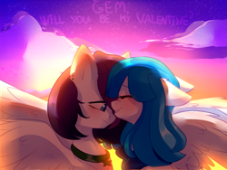 Size: 1024x768 | Tagged: safe, artist:marisdoodles, oc, oc only, pegasus, pony, blushing, female, lesbian, mare, oc x oc, shipping, valentine's day