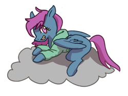 Size: 1142x861 | Tagged: safe, artist:luiysia, oc, oc only, oc:april showers, pegasus, pony, clothes, cloud, female, hoodie, simple background, solo, trans girl, transgender, transparent background