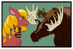 Size: 1250x850 | Tagged: safe, artist:tartaurus, oc, oc only, oc:cesla, oc:daisy sweet, oc:tartaurus, moose, pony