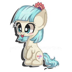 Size: 894x894 | Tagged: safe, artist:pastelflakes, coco pommel, pony, cocobetes, cute, silly, silly pony, solo, tongue out