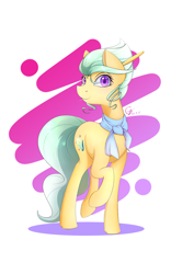 Size: 1200x1920 | Tagged: safe, artist:laptop-pone, oc, oc only, oc:calla stargazer, clothes, female, mare, raised hoof, scarf, signature, simple background