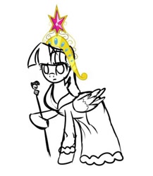 Size: 375x433 | Tagged: artist needed, safe, twilight sparkle, twilight sparkle (alicorn), alicorn, pony, big crown thingy, clothes, crown, dress, jewelry, regalia, solo, staff