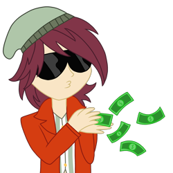 Size: 3135x3133 | Tagged: safe, artist:mlprocker123, normal norman, equestria girls, beanie, clothes, dollar, duckface, hat, money, simple background, solo, sunglasses, transparent background