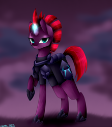 Size: 1012x1152 | Tagged: safe, artist:purediamond360, tempest shadow, pony, my little pony: the movie, broken horn, magic, raised hoof, solo, sparking horn