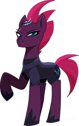 Size: 2130x3384 | Tagged: safe, artist:ender-spark, artist:koichi-kunt, tempest shadow, pony, unicorn, my little pony: the movie, armor, broken horn, eye scar, female, glowing horn, horn, looking at you, mare, raised hoof, scar, simple background, solo, sparking horn, transparent background, vector