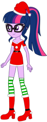 Size: 1152x2957 | Tagged: safe, artist:kevintoons915, sci-twi, twilight sparkle, equestria girls, clothes, cute, female, glasses, hat, santa hat, simple background, solo, transparent background, twiabetes, vector