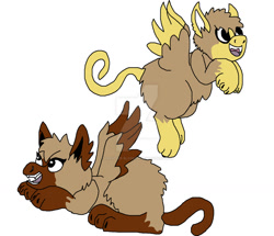 Size: 1024x880 | Tagged: safe, artist:creative-blossom, oc, oc only, sphinx, alternate universe, contest, contest entry, flying, happy, male, open mouth, pounce, siamese cat, smiling, sphinx oc, twins, watermark