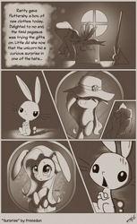 Size: 1200x1957 | Tagged: safe, artist:darkcollaboration, artist:freeedon, derpibooru import, angel bunny, fluttershy, pegasus, pony, box, bunny ears, comic, grammar error, monochrome, translated:darkcollaboration, translation