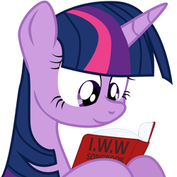 Size: 2400x2400 | Tagged: safe, artist:aaronmk, twilight sparkle, pony, unicorn, book, bust, female, industrial workers of the world, iww, mare, reading, simple background, solo, transparent background, union, vector