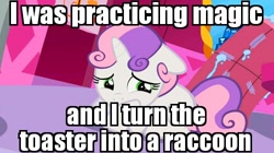 Size: 500x280 | Tagged: safe, edit, edited screencap, screencap, sweetie belle, sisterhooves social, futurama, image macro, meme, solo