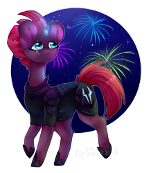 Size: 793x898 | Tagged: safe, artist:twinkepaint, fizzlepop berrytwist, tempest shadow, pony, unicorn, my little pony: the movie, armor, broken horn, female, fireworks, mare, solo