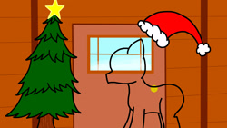 Size: 2560x1440 | Tagged: safe, artist:phenioxflame, pony, base, christmas, christmas tree, door, generic pony, hat, holiday, santa hat, solo, tree