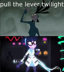 Size: 1920x2160 | Tagged: safe, edit, edited screencap, screencap, sci-twi, twilight sparkle, eqg summertime shorts, equestria girls, mad twience, image macro, meme, the emperor's new groove, yzma