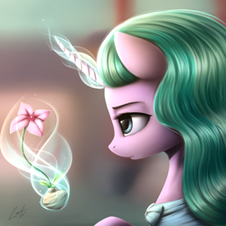 Size: 3000x3000 | Tagged: safe, artist:deltauraart, mistmane, pony, unicorn, clothes, cute, female, flower, magic, mare, mistabetes, mistmane's flower, solo