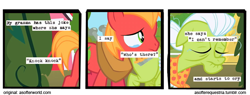 Size: 720x275 | Tagged: safe, artist:asofterequestria, big macintosh, granny smith, comic:a softer equestria, a softer world, alzheimer's, amnesia, comic, crying, duo, feels, knock knock joke, sad, younger