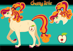 Size: 1350x945 | Tagged: safe, artist:bijutsuyoukai, oc, oc only, oc:cherry apple, earth pony, pony, female, mare, offspring, parent:braeburn, parent:cherry jubilee, parents:cherryburn, reference sheet, solo