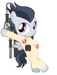 Size: 540x703 | Tagged: safe, artist:jawsandgumballfan24, rumble, pony, bipedal, clothes, cosplay, costume, cute, ghostbusters, proton pack, simple background, solo, transparent background, vector