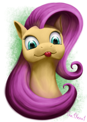 Size: 600x840 | Tagged: safe, artist:the1xeno1, derpibooru import, fluttershy, pegasus, pony, looking at you, silly, silly pony, solo, tongue out