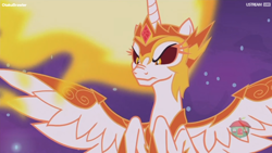 Size: 1076x605 | Tagged: safe, screencap, daybreaker, pony, a royal problem, corrupted, evil, female, mane of fire, mare, solo, spread wings, wings