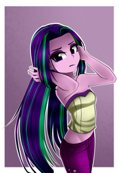 Size: 900x1300 | Tagged: safe, artist:nekojackun, aria blaze, equestria girls, bare shoulders, female, long hair, looking at you, loose hair, midriff, shoulderless, sleeveless, solo, strapless, tube top