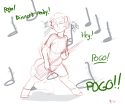 Size: 1200x1000 | Tagged: safe, artist:aa, oc, oc only, oc:pogo, satyr, air guitar, offspring, parent:pinkie pie